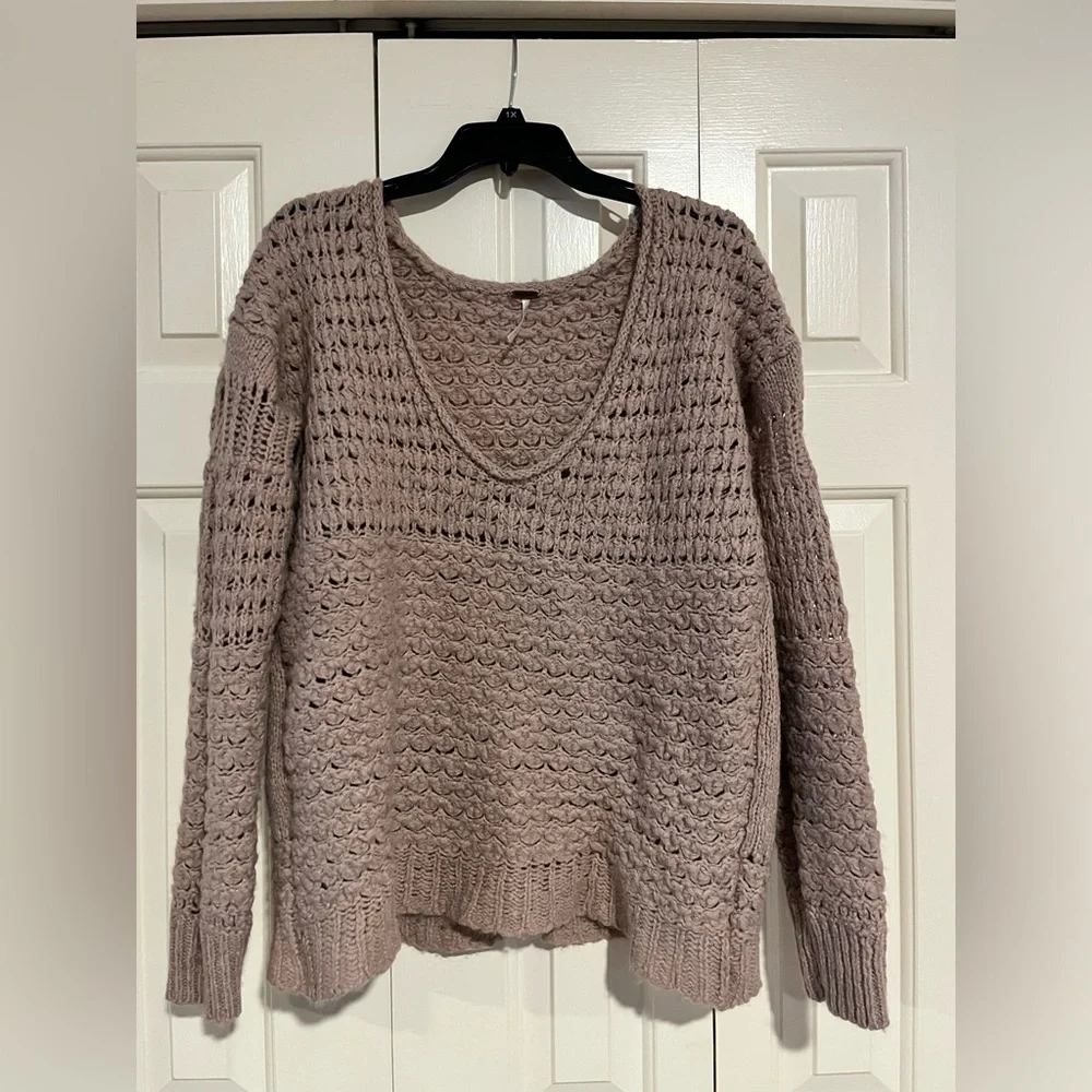 Free People Womens Crashing Waves Slouchy Oversized Wool Knit Pullover Sweater - Picture 6 of 10